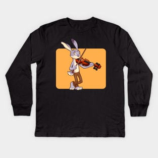 Rabbit Playing Violin Kids Long Sleeve T-Shirt